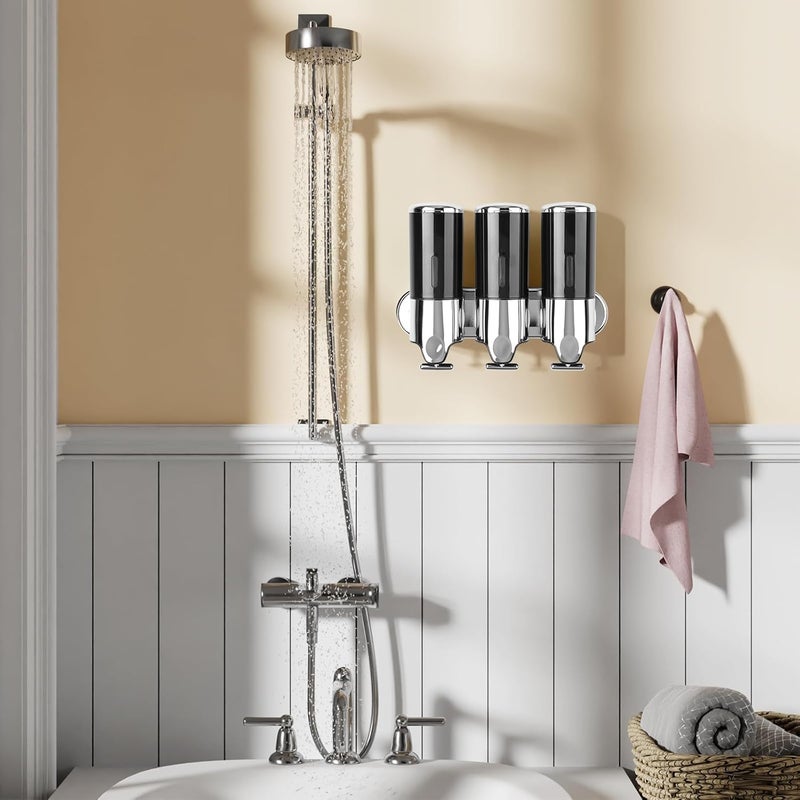 Aeakey Shampoo and Conditioner Dispenser,3 Chamber 1500ML Wall Mounted Shower Soap Dispenser with Transparent Window, No-Drill Installation for Bathroom, Kitchen, Hotel - Image 2